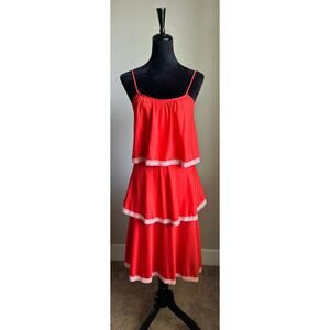 VINTAGE STRAIT LANE Red White Tiered 1970's Midi Sundress Size 8